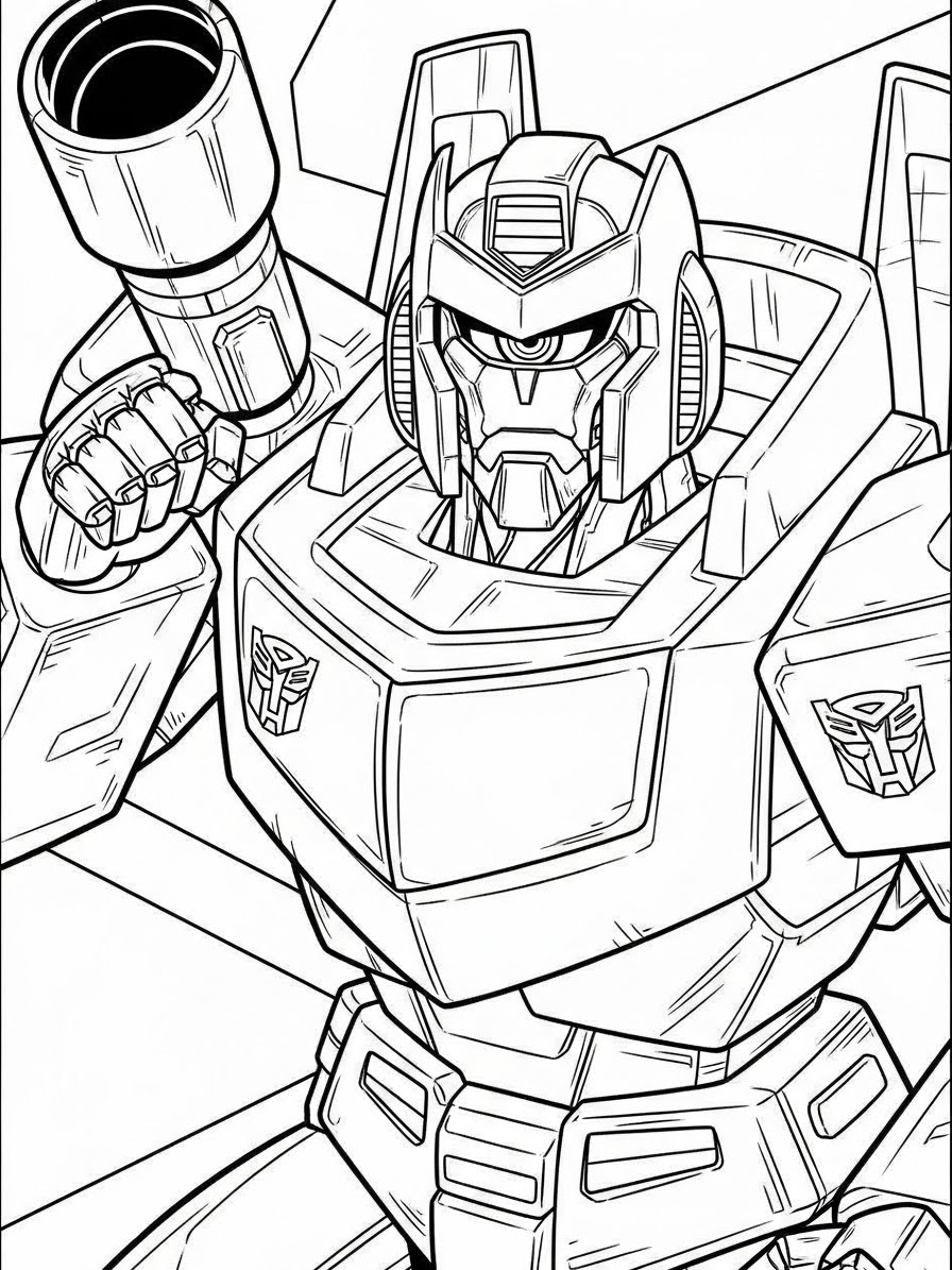 Desenho dos Transformers com um robô em pose de combate para colorir