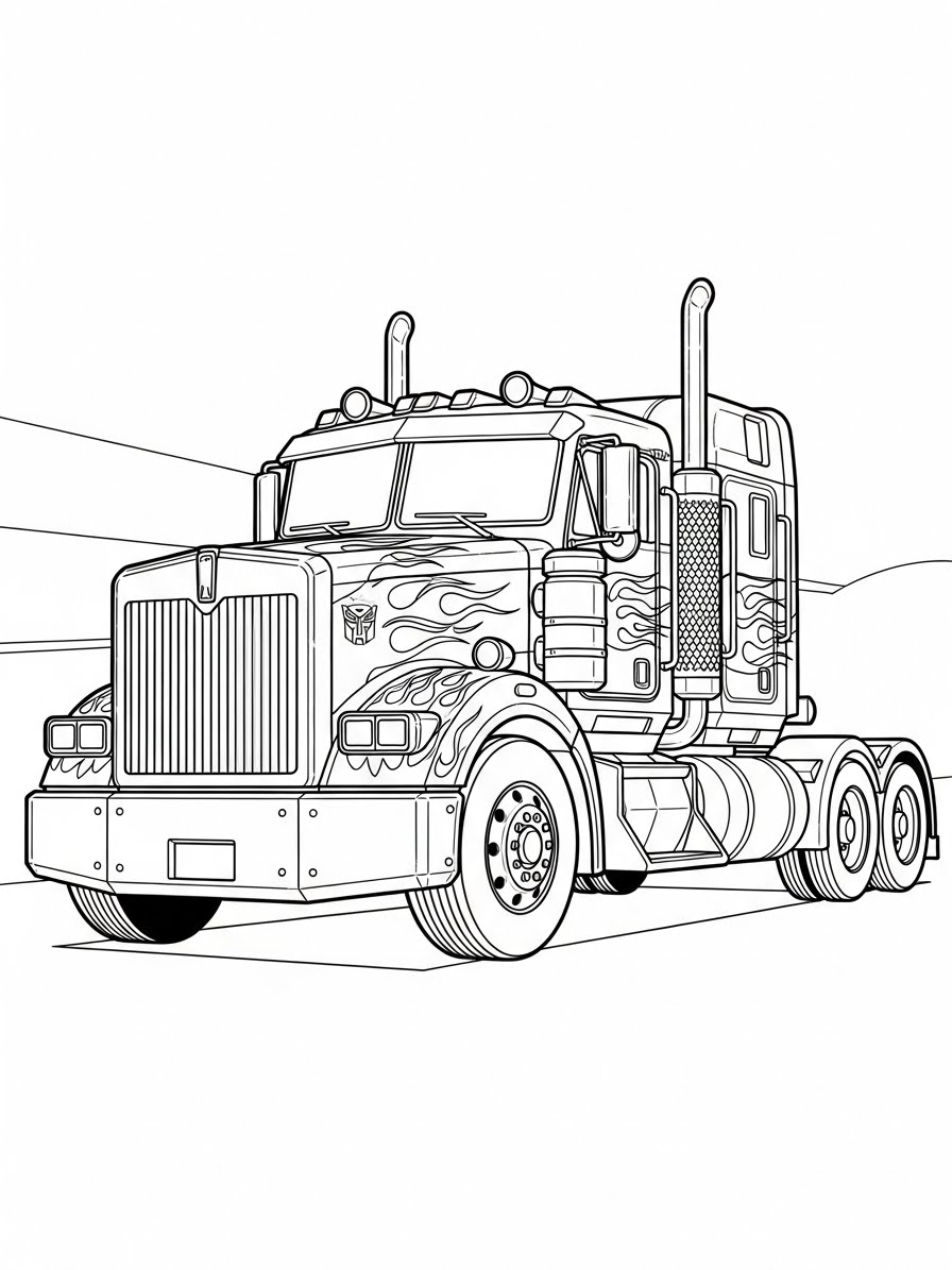 Desenho dos Transformers caminhão otimizado para colorir