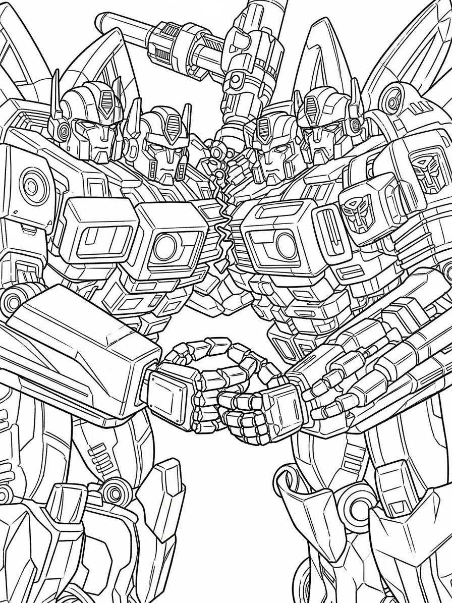 Desenho dos Transformers para colorir com robôs se enfrentando