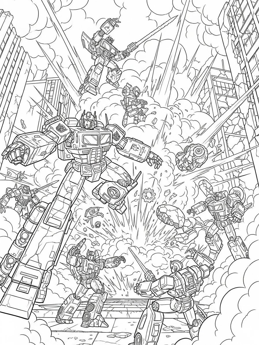 Desenho dos Transformers em batalha para colorir