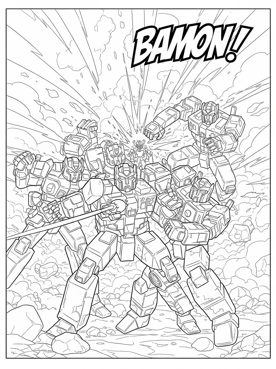 Desenho dos Transformers em ação para colorir