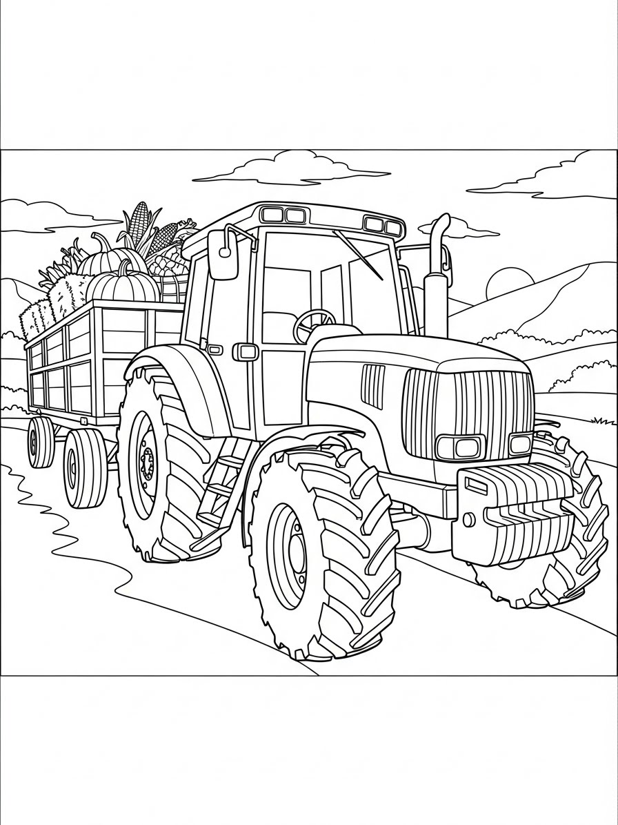 Desenho de Trator com carga para colorir