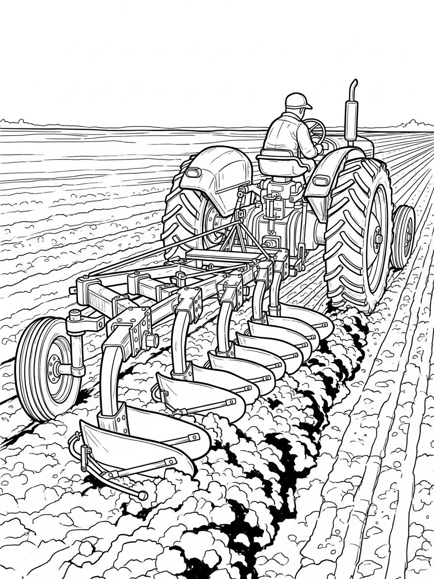 Desenho de Trator arando a terra para colorir