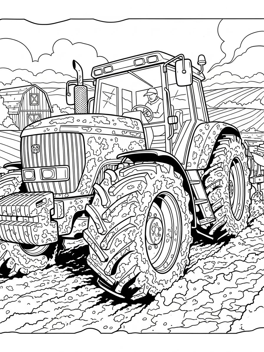 Desenho de Trator em lama para colorir