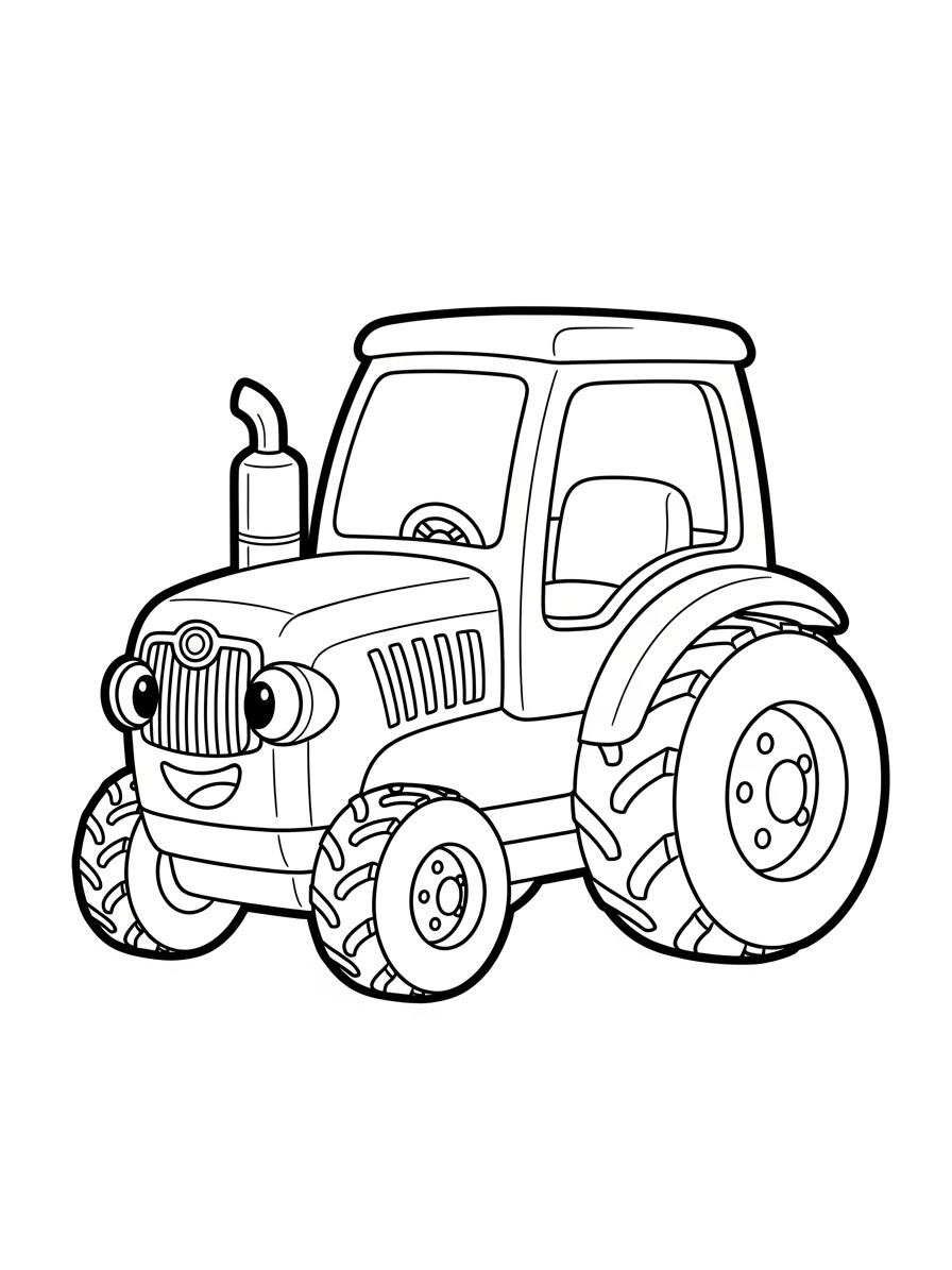 Desenho de Trator fofo e simples para colorir