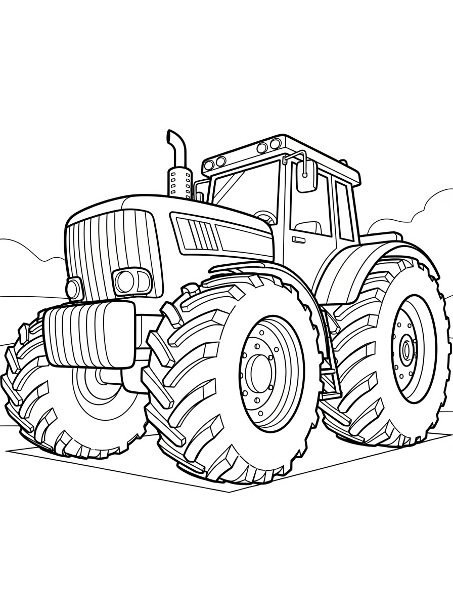 Desenho de Trator grande com pneus robustos para colorir