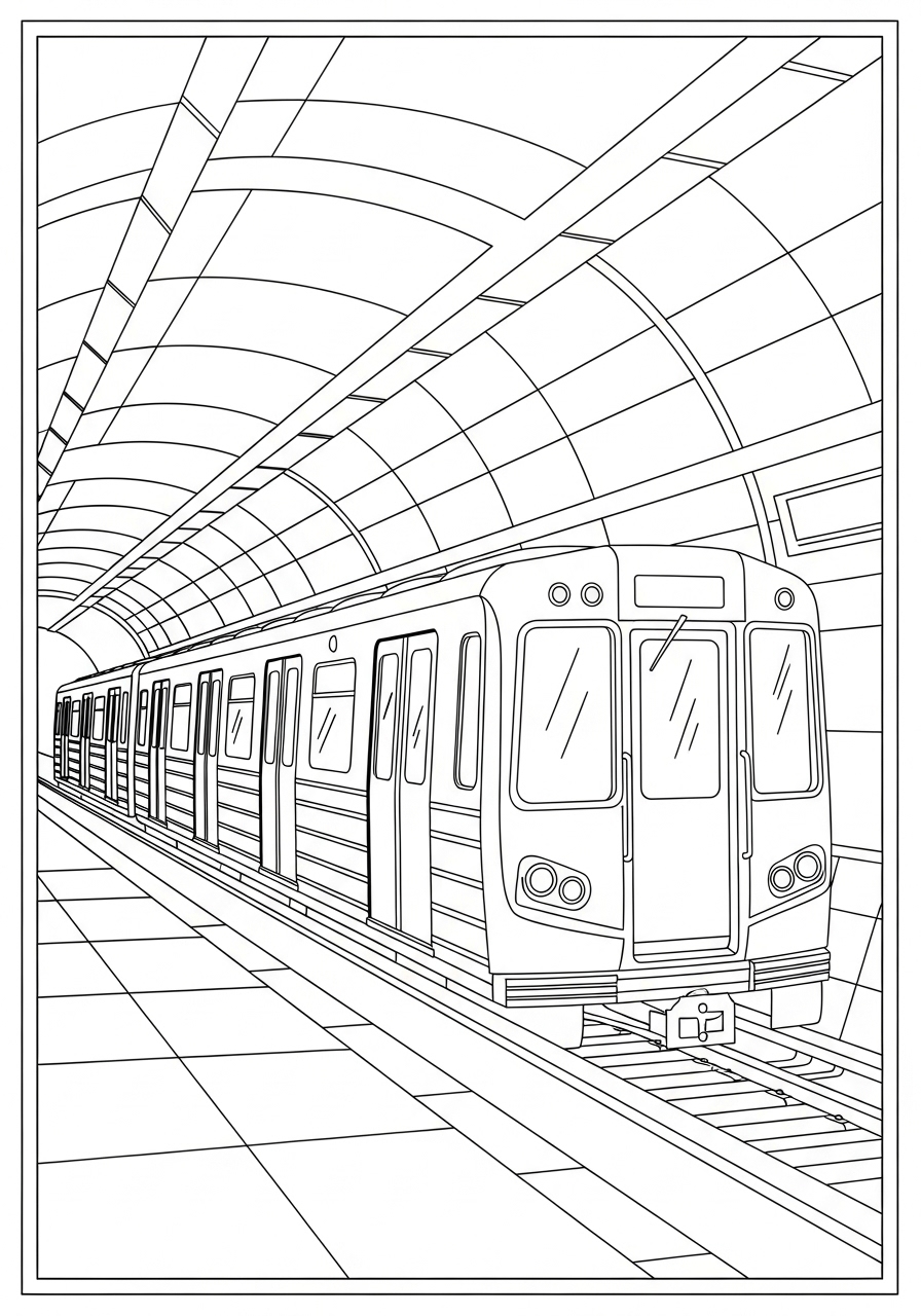 Desenho de Comboio para colorir em túnel