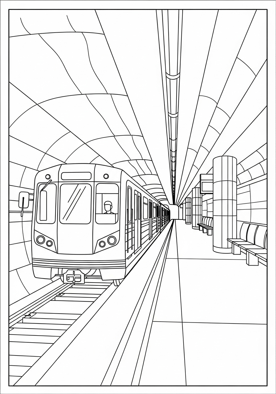 Desenho do Trem dentro de um túnel para colorir
