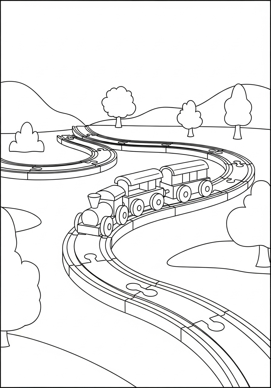 Desenho do Trem em um trilho cercado por árvores