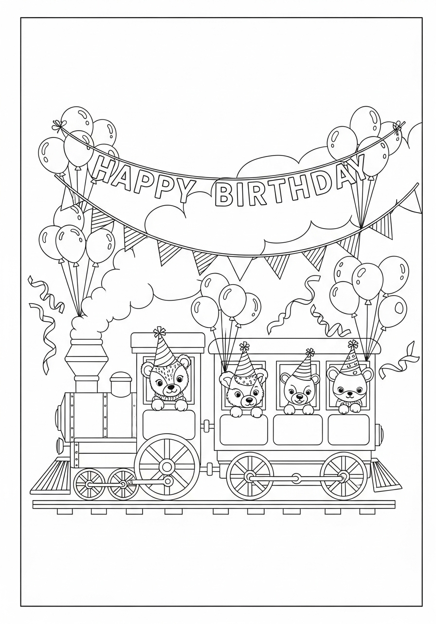 Desenho do Trem com Balões para colorir