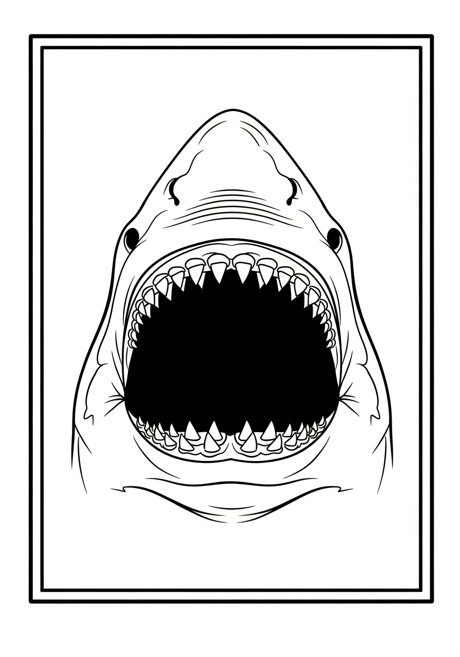 Desenho de Tubarão com boca aberta para colorir