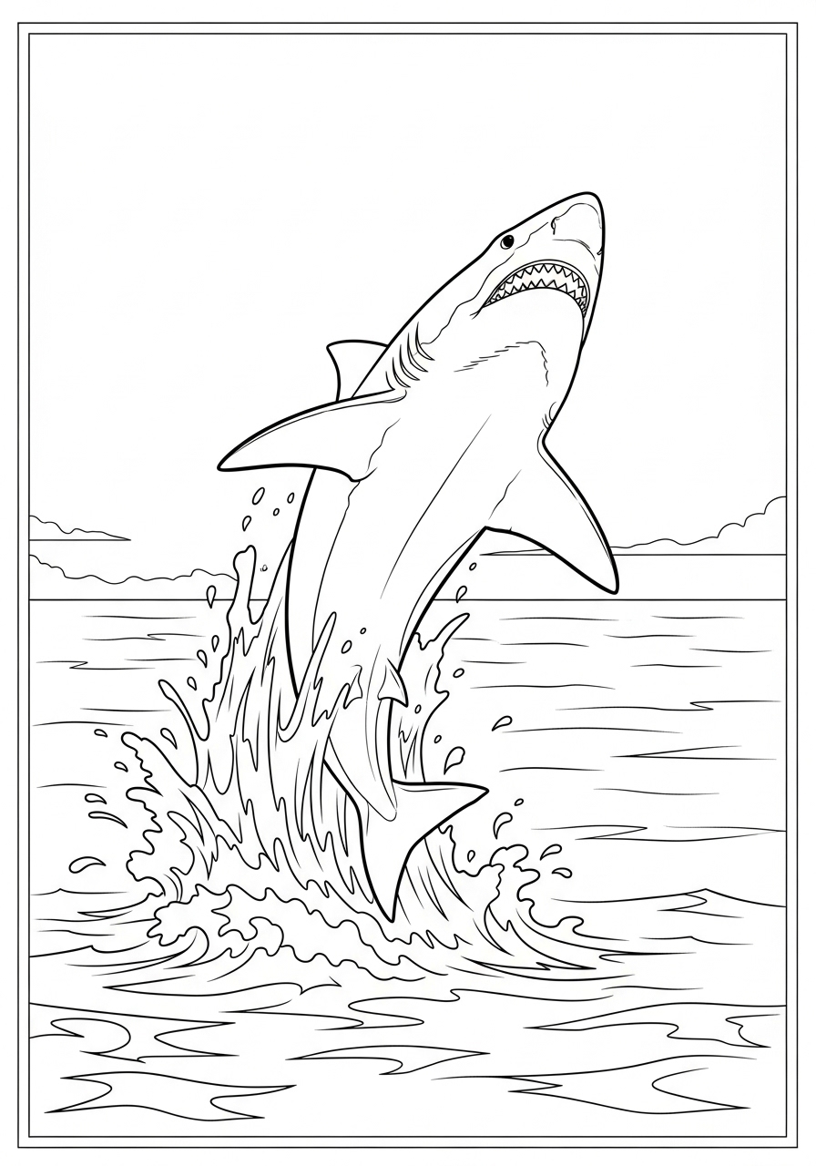 Desenho de Tubarão saltando no mar para colorir