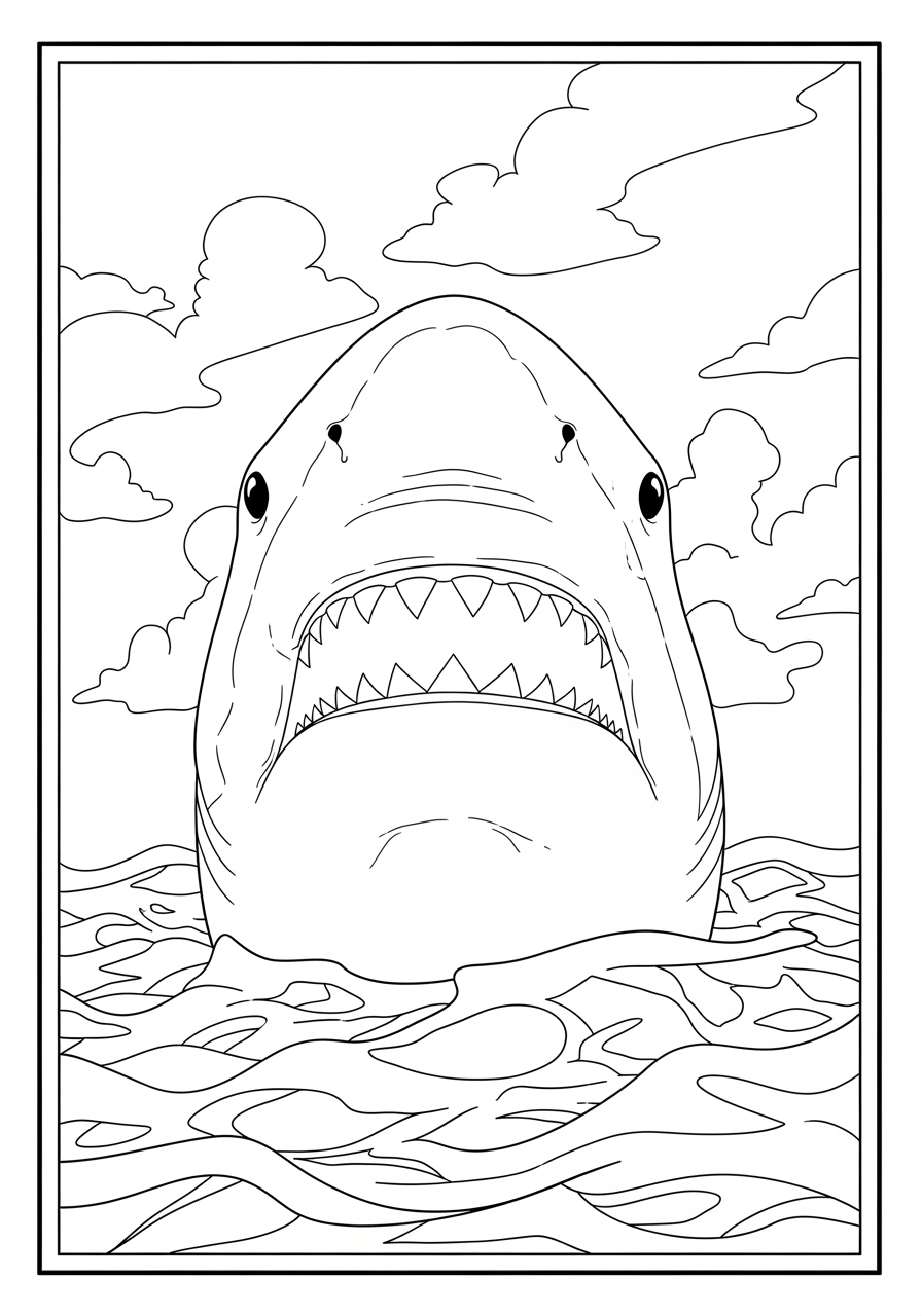 Desenho de Tubarão emergindo da água para colorir