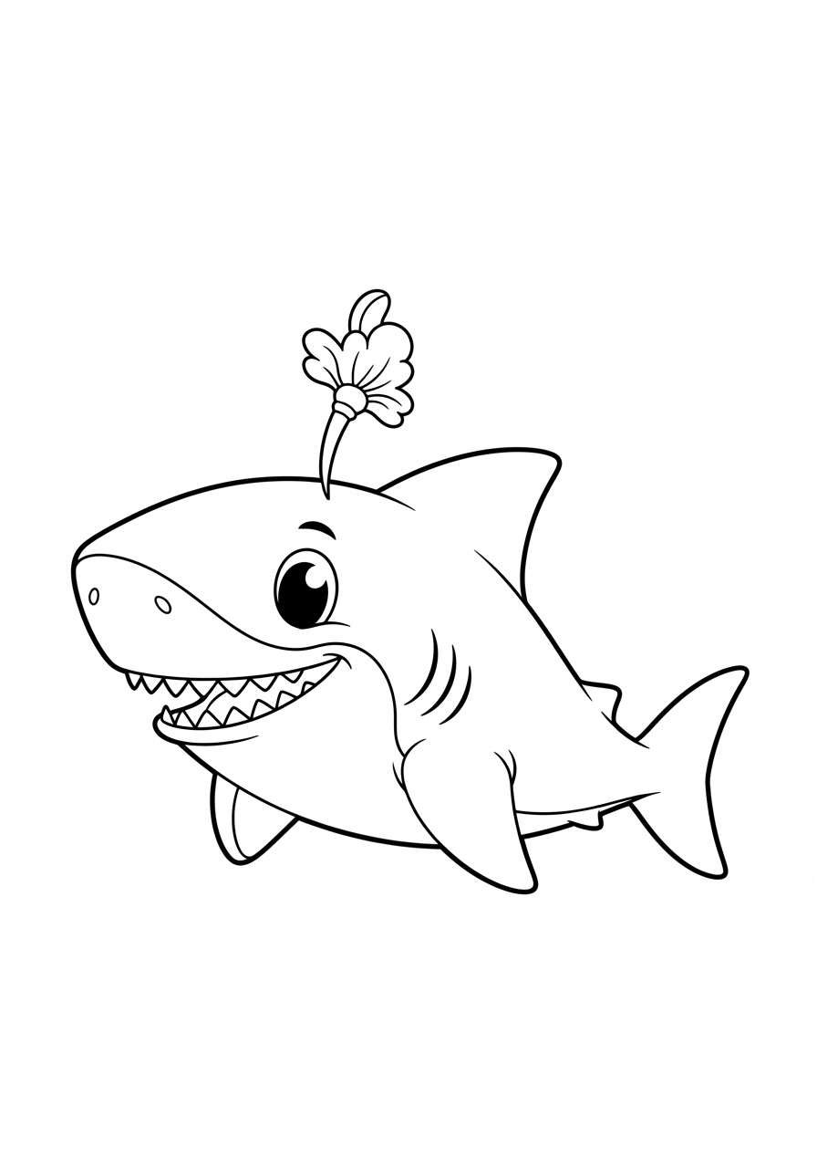 Desenho de Tubarão fofo sorrindo para colorir