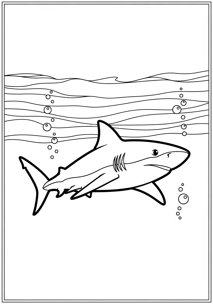 Desenho de Tubarão realista para colorir fácil
