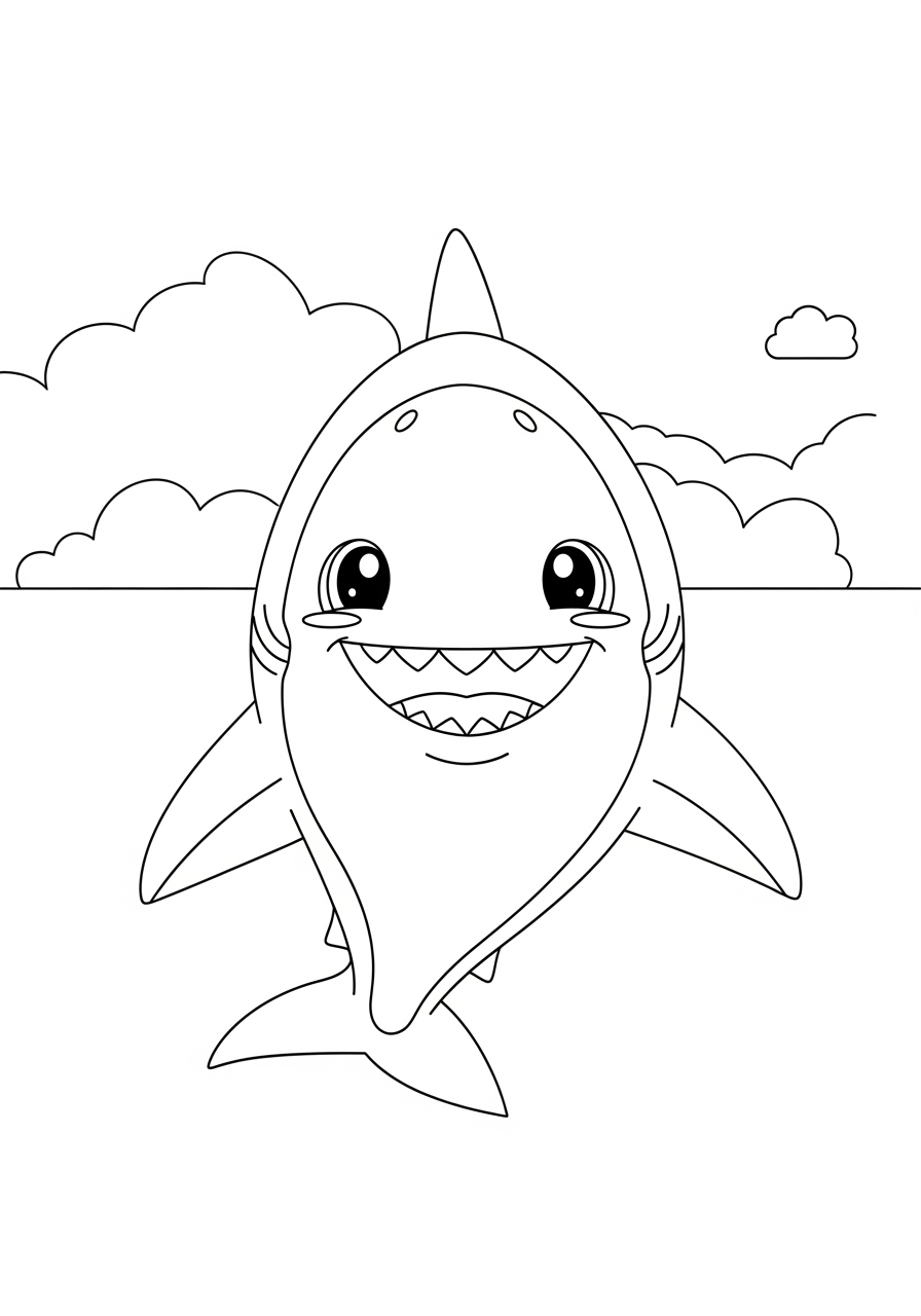 Desenho de Tubarão sorridente e fofo para colorir