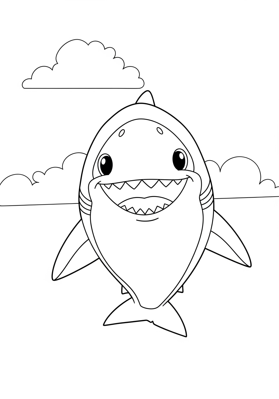 Desenho de Tubarão fofinho sorrindo para colorir