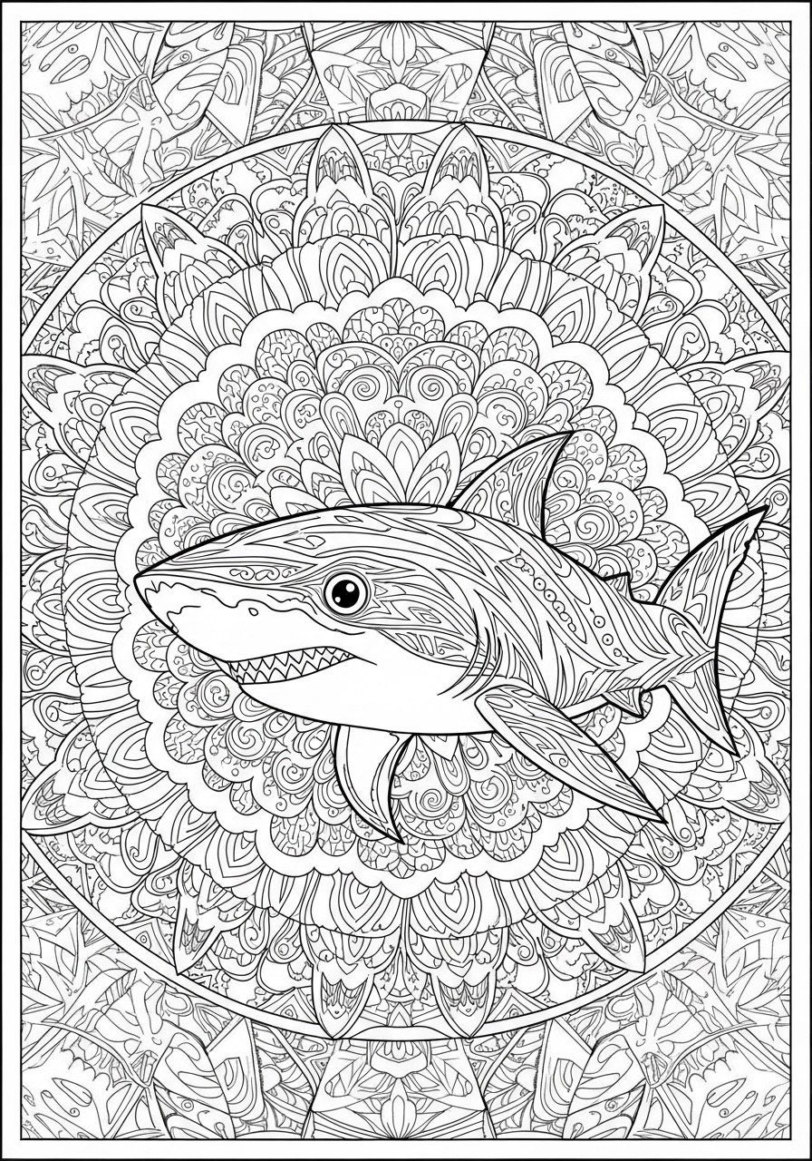 Desenho de Tubarão com padrões detalhados para colorir