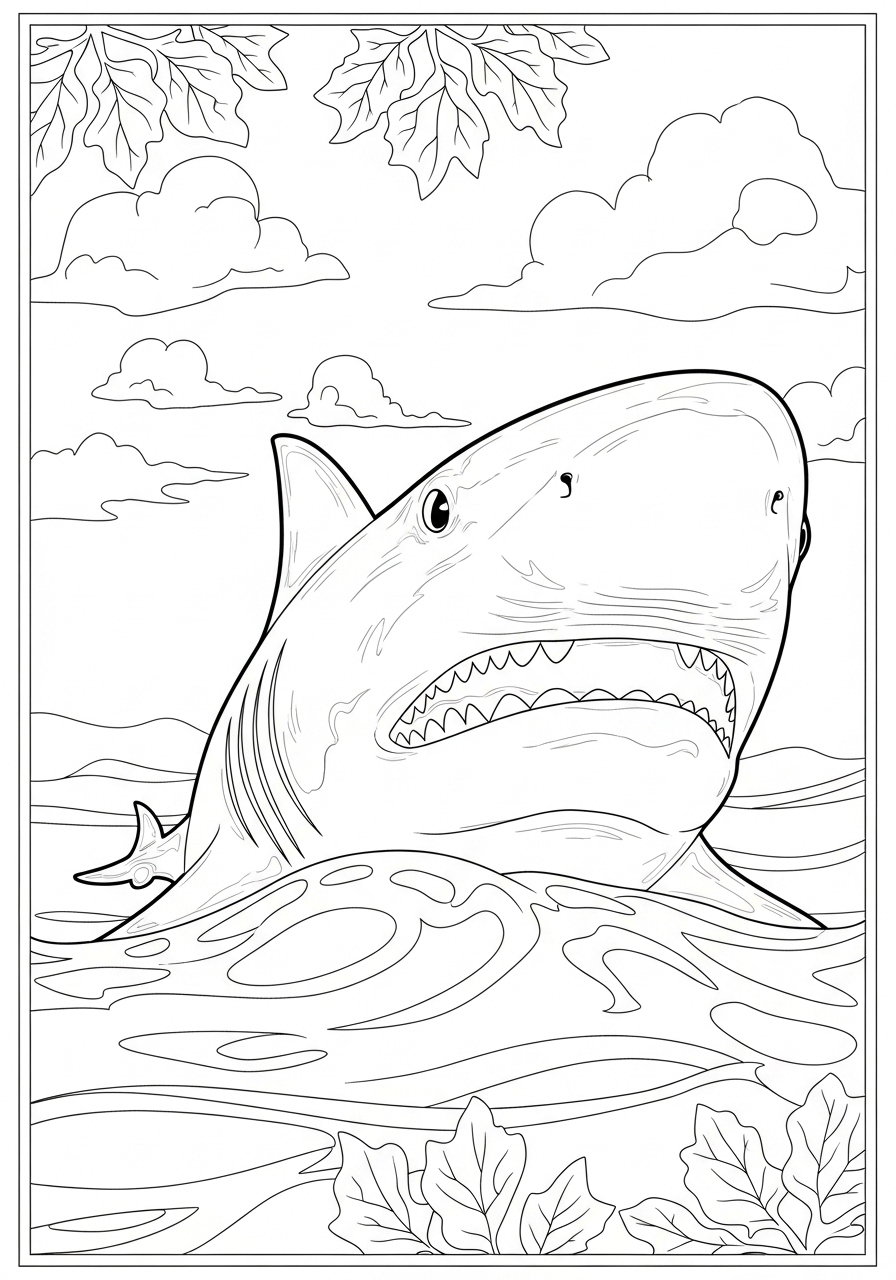 Desenho de Tubarão emergindo da água para colorir