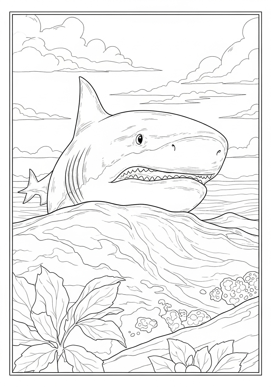 Desenho de Tubarão saindo do oceano para colorir