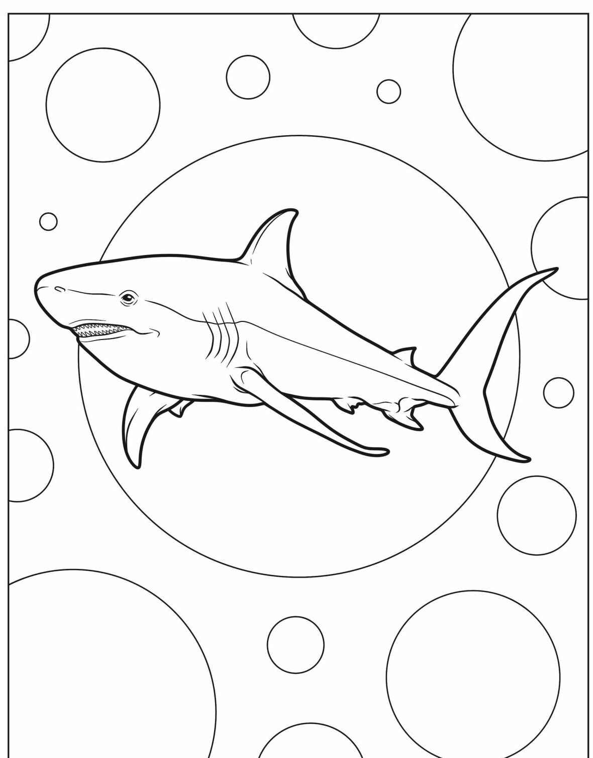 Desenho de Tubarão fofa com bolhas para colorir