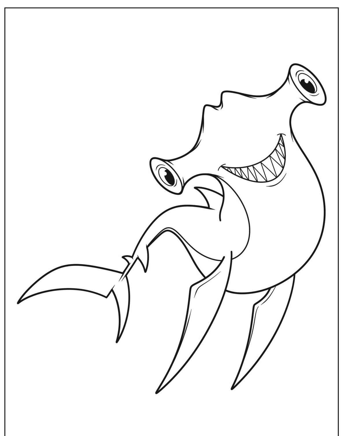Desenho de Tubarão martelo sorrindo para colorir
