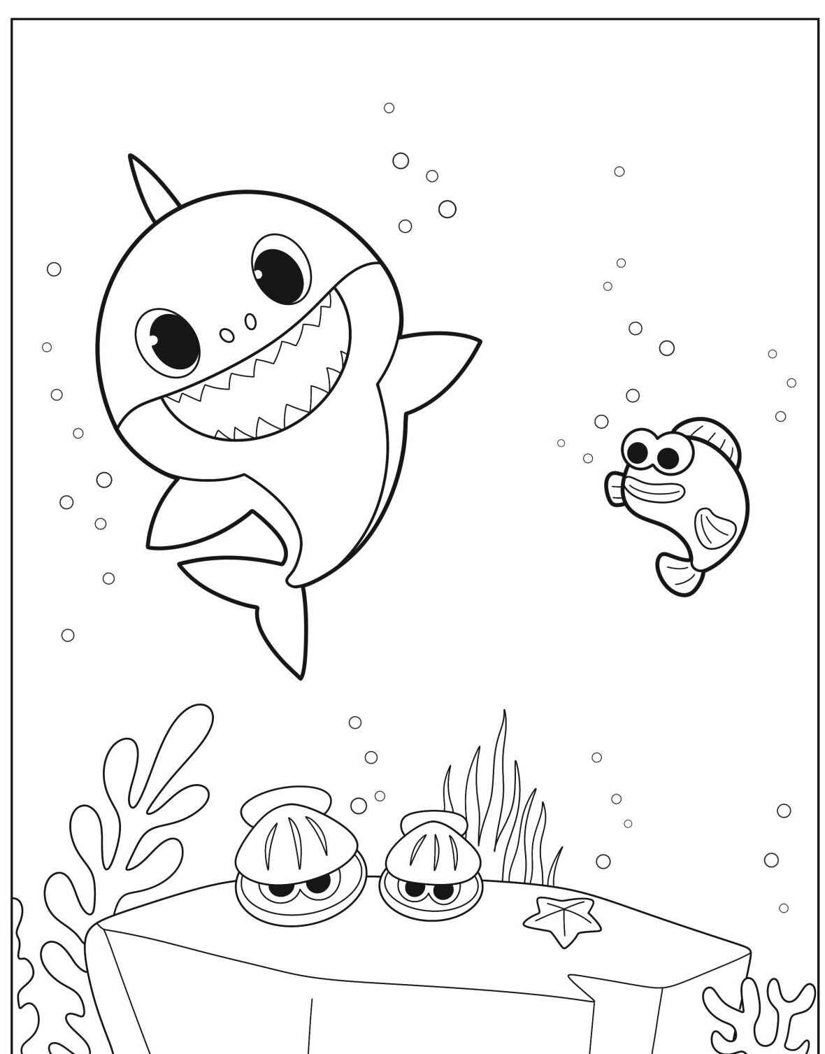 Desenho de Tubarão fofo no mar para colorir