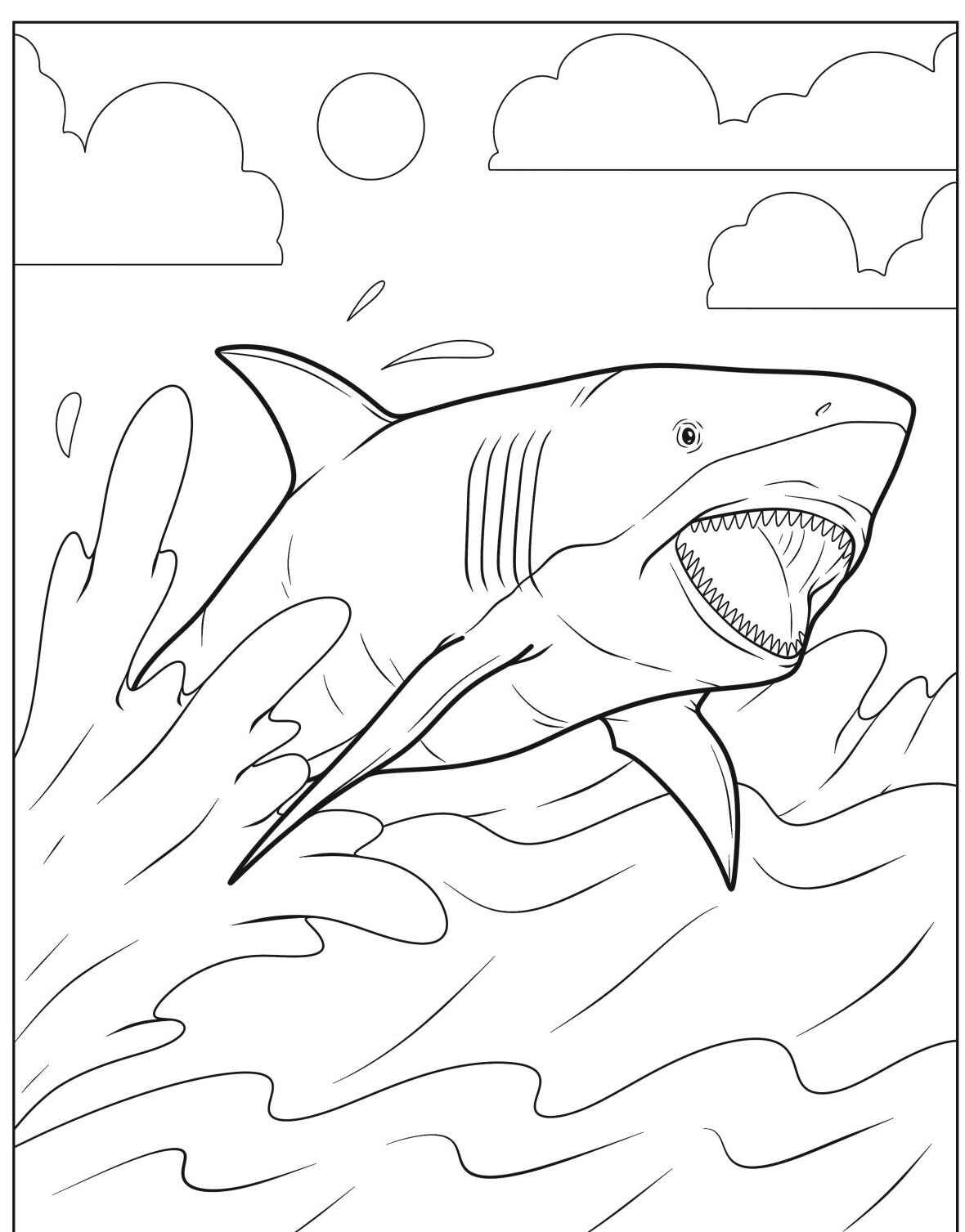 Desenho de Tubarão pulando na água para colorir