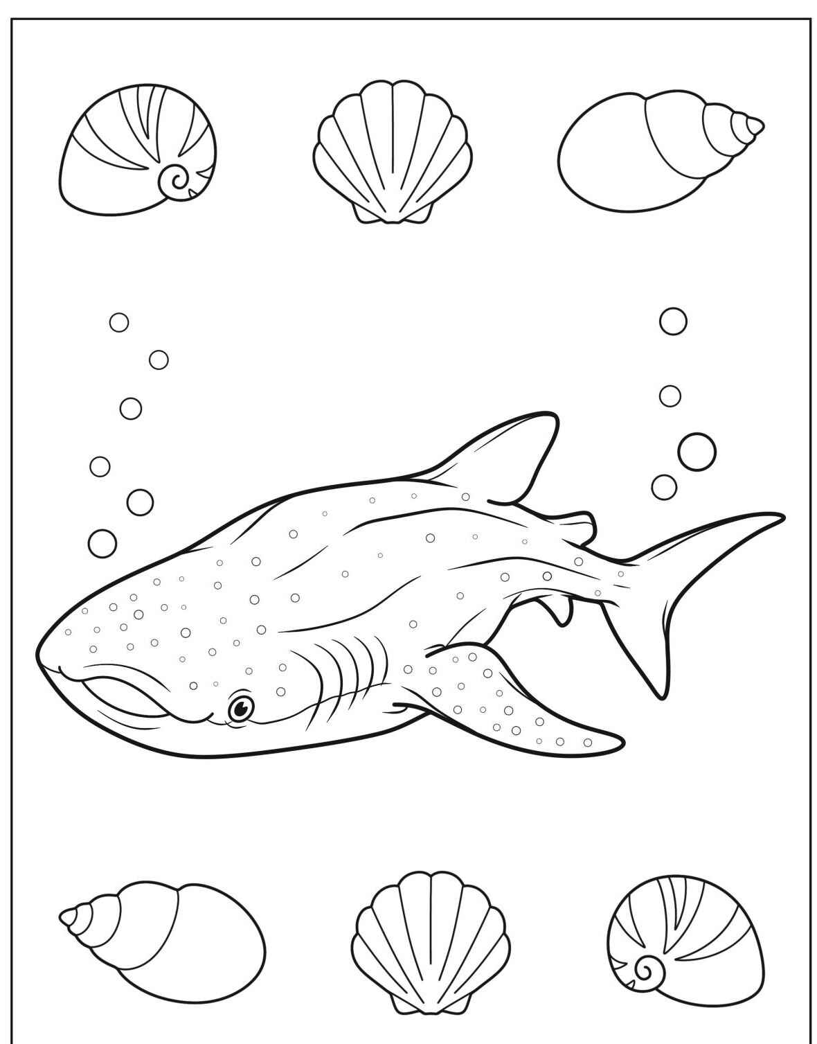 Desenho de Tubarão com conchas para colorir