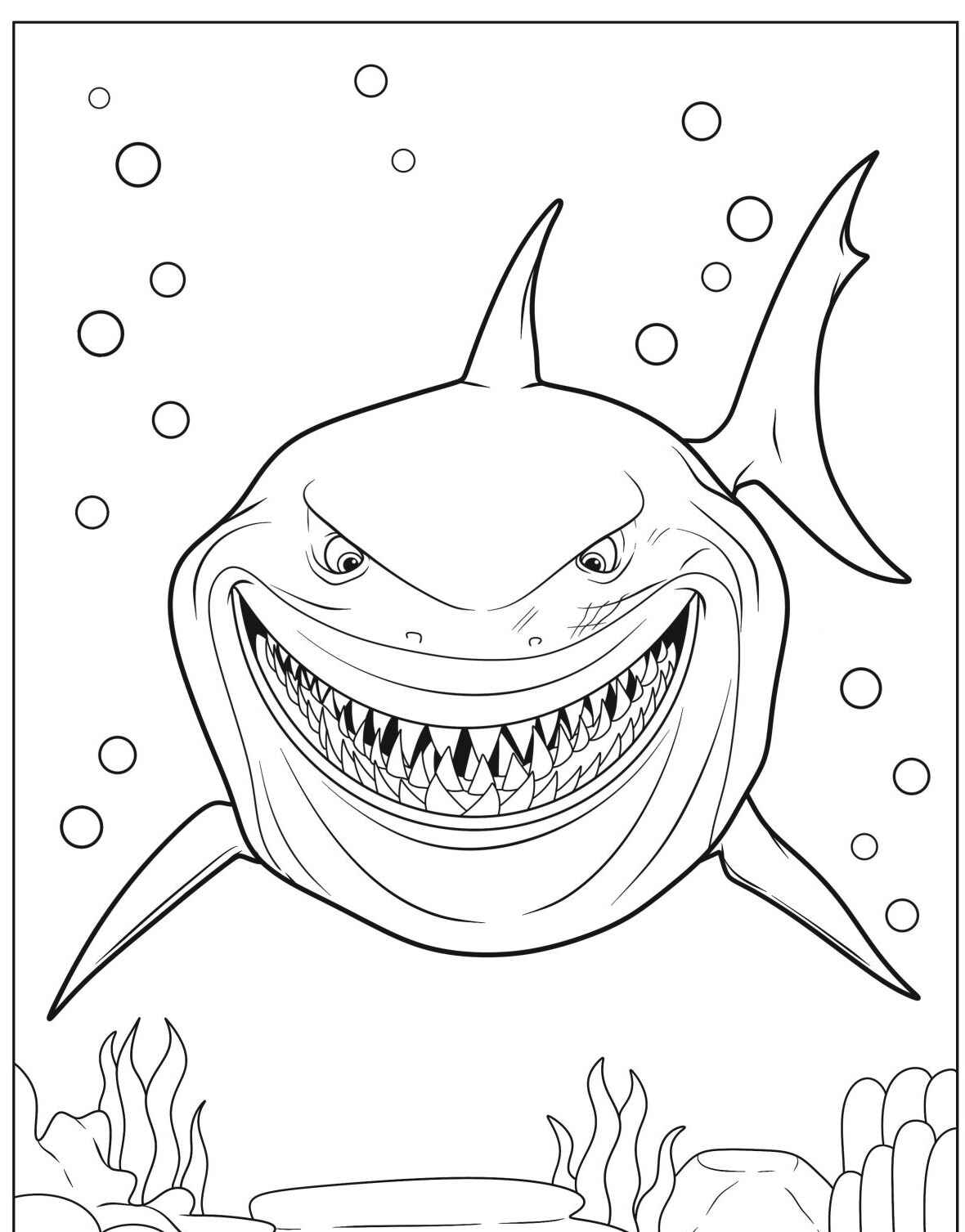 Desenho de Tubarão sorridente para colorir