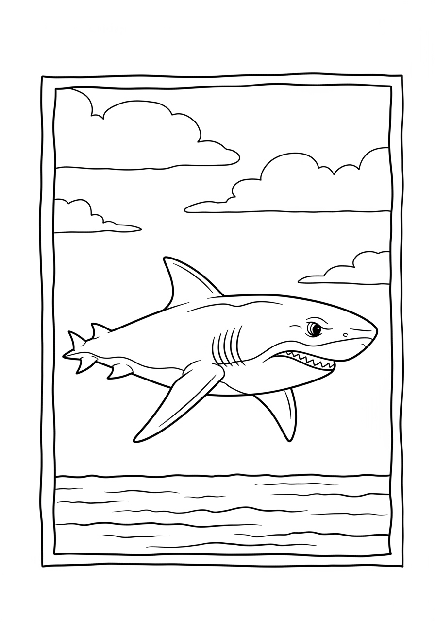 Desenho de Tubarão realista no oceano para colorir