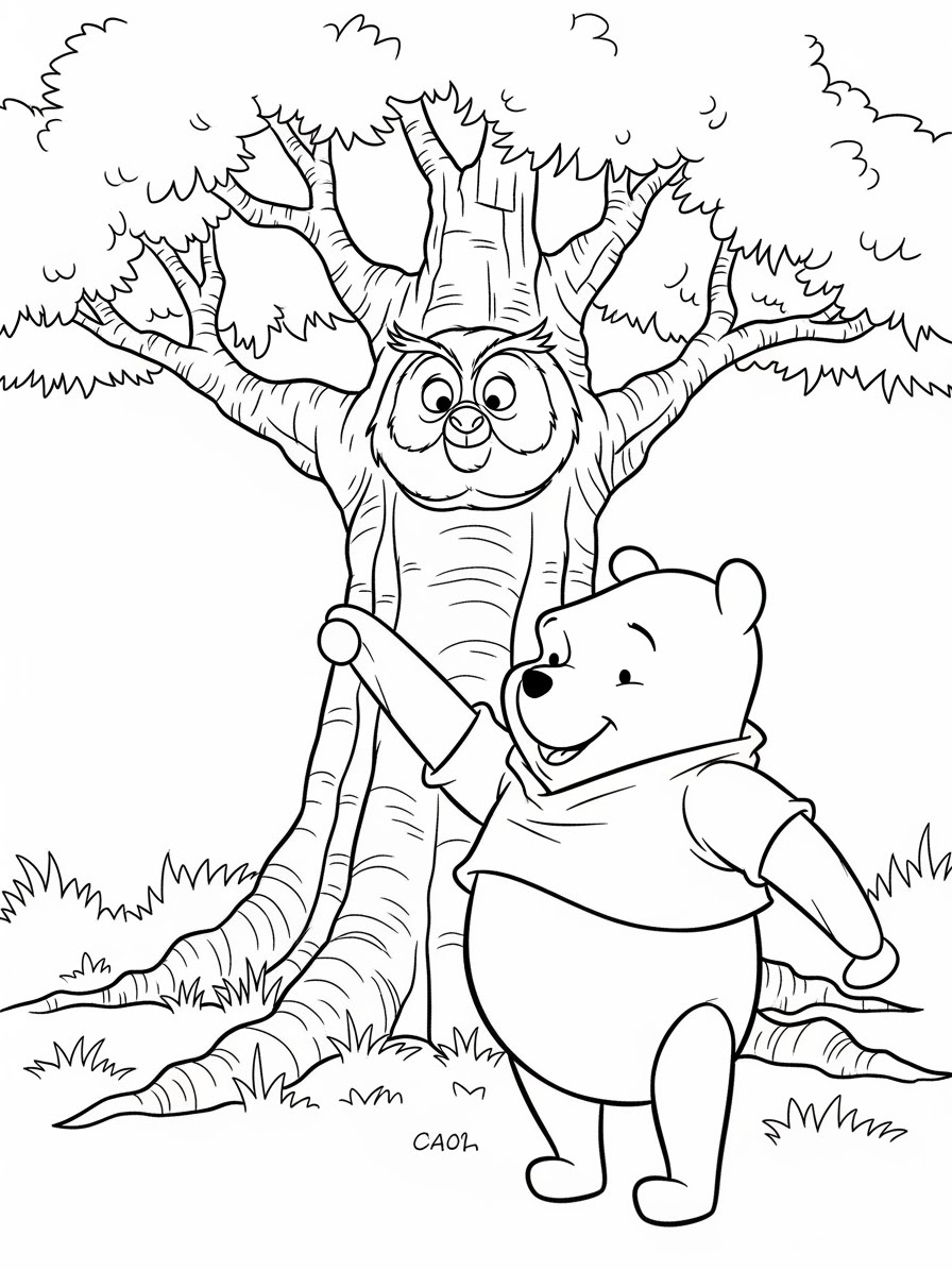 Desenho do Ursinho Pooh acenando para colorir