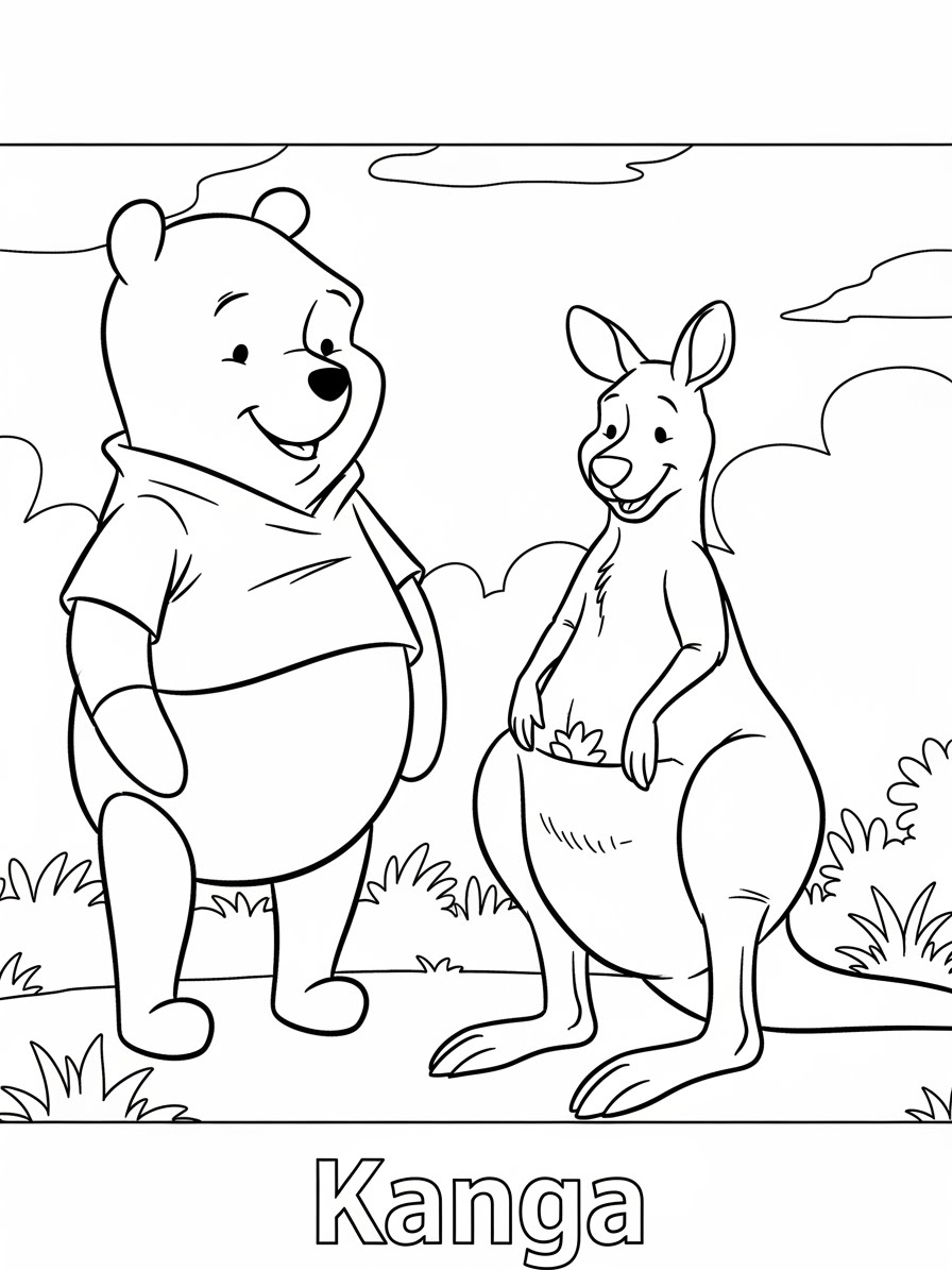 Desenho do Ursinho Pooh e Kanga juntos para colorir