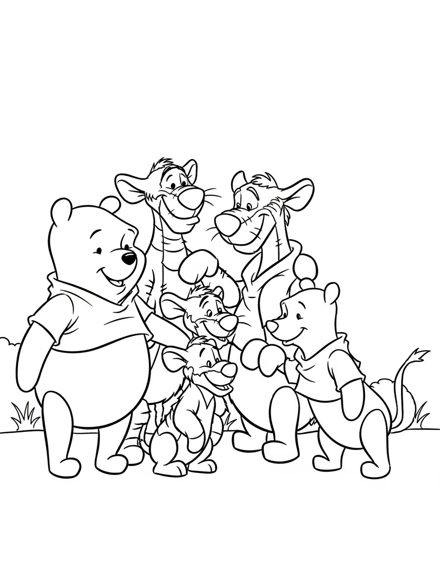 Desenho do Ursinho Pooh e seus amigos para colorir