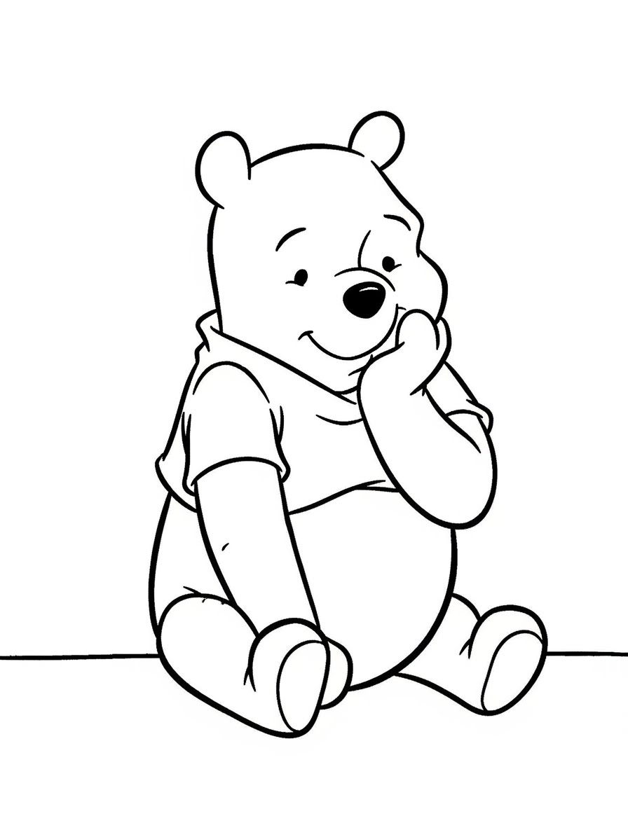 Desenho do Ursinho Pooh pensando para colorir