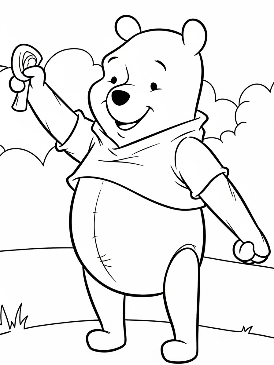 Desenho do Ursinho Pooh segurando o mel para colorir
