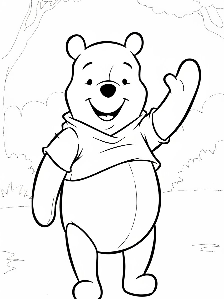 Desenho do Ursinho Pooh acenando para colorir