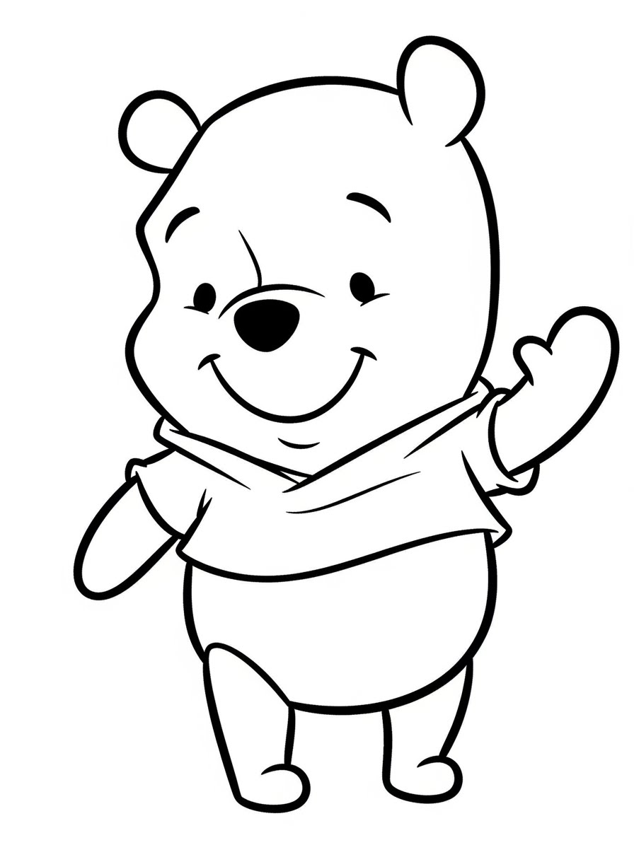 Desenho do Ursinho Pooh acenando para colorir