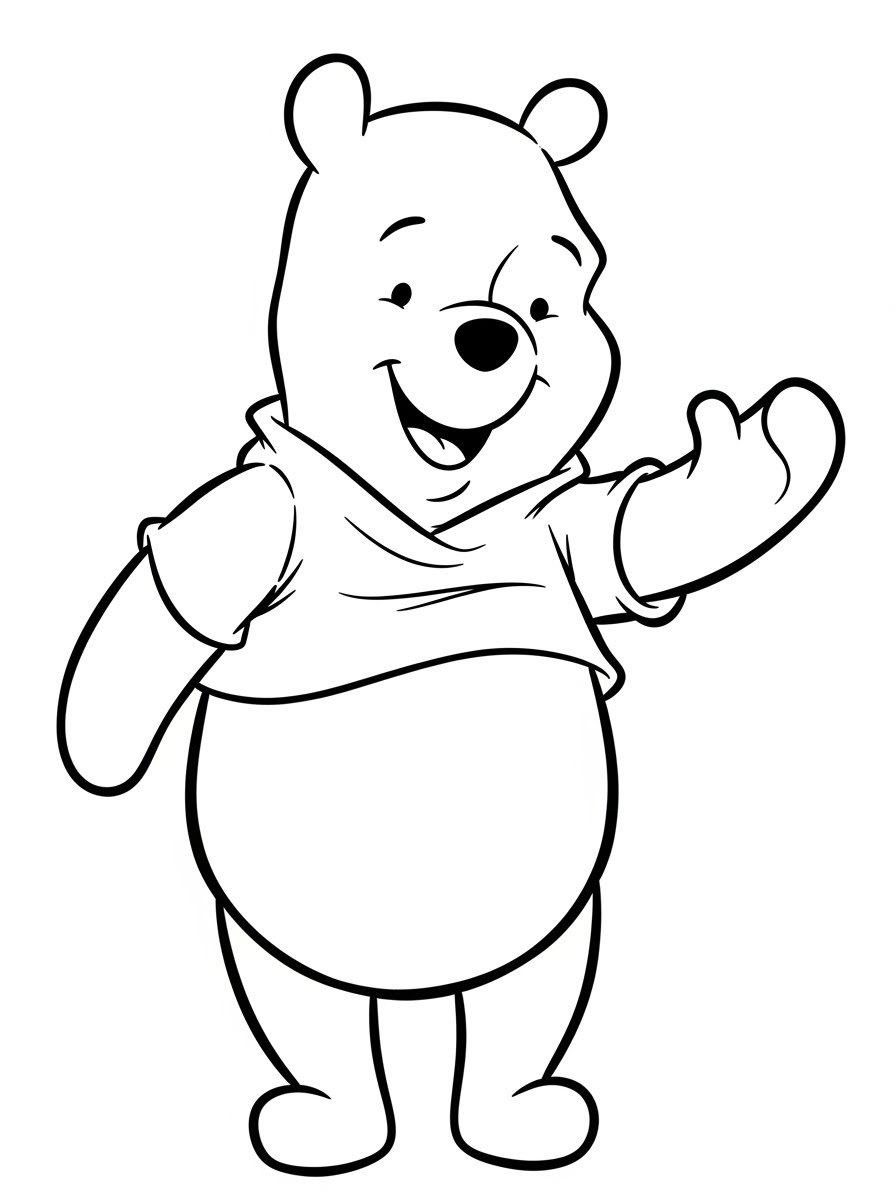 Desenho do Ursinho Pooh acenando para colorir
