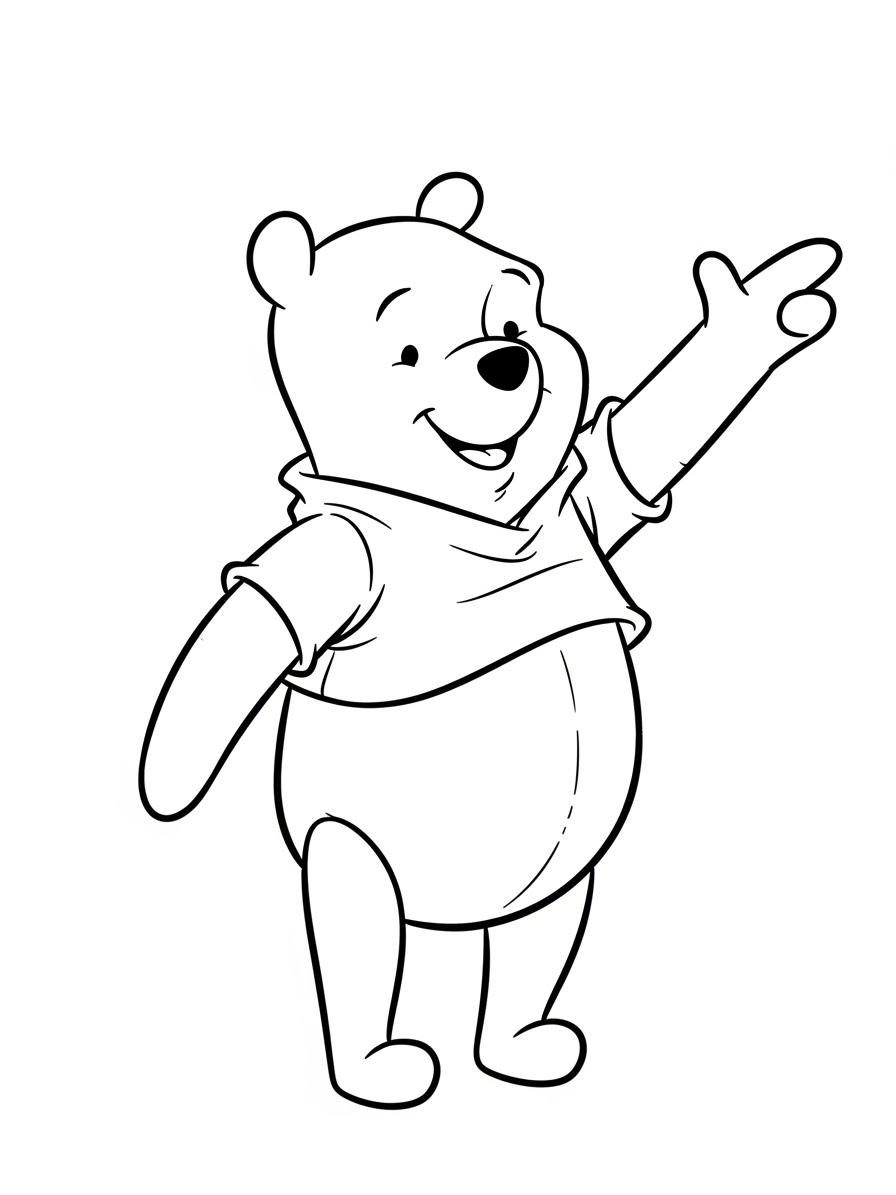 Desenho do Ursinho Pooh acenando para colorir