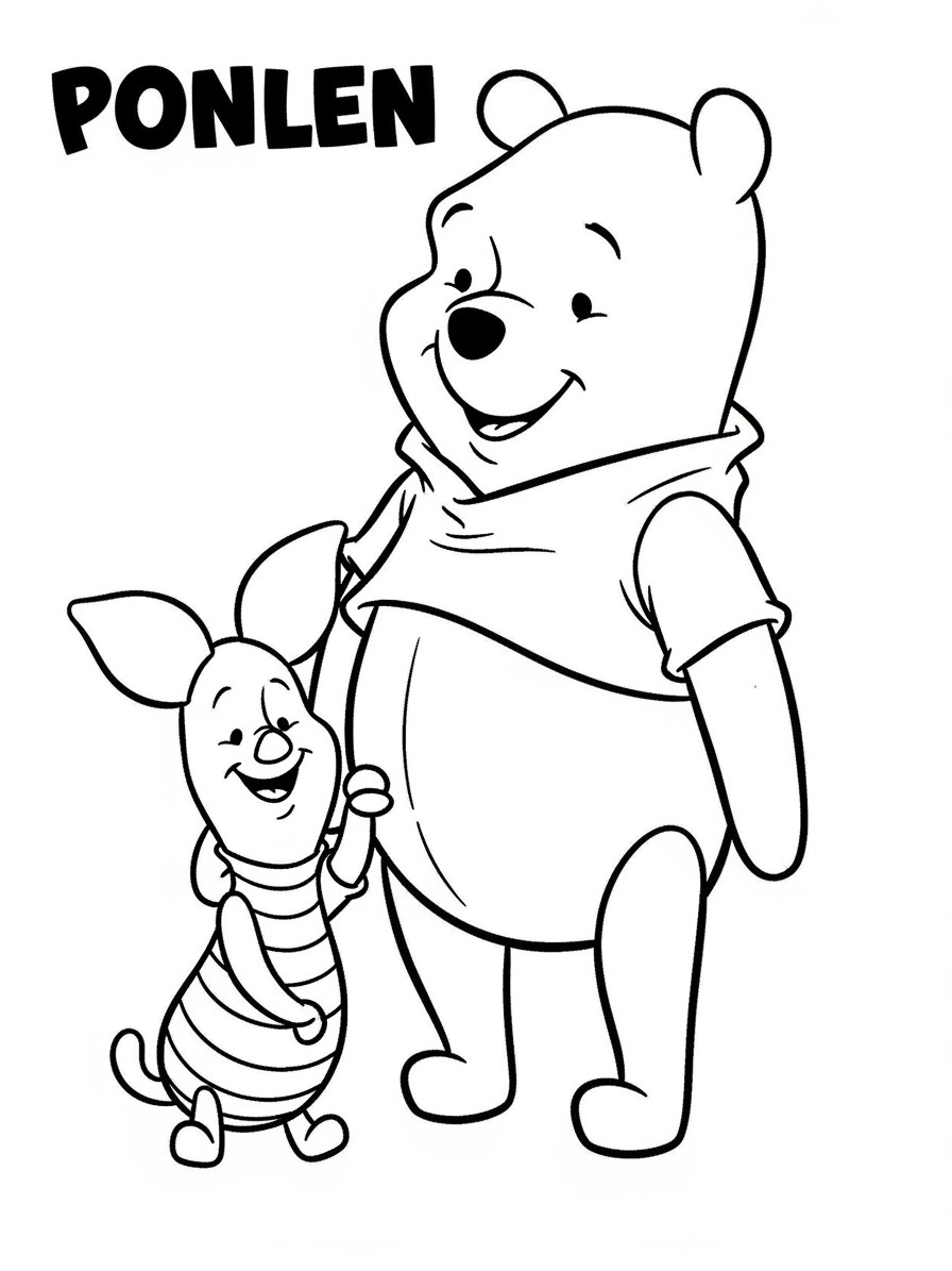 Desenho do Ursinho Pooh com Porquinho para colorir