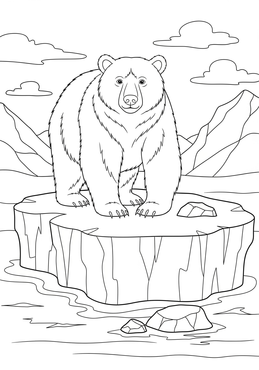 Desenho de Urso em uma plataforma de gelo para colorir