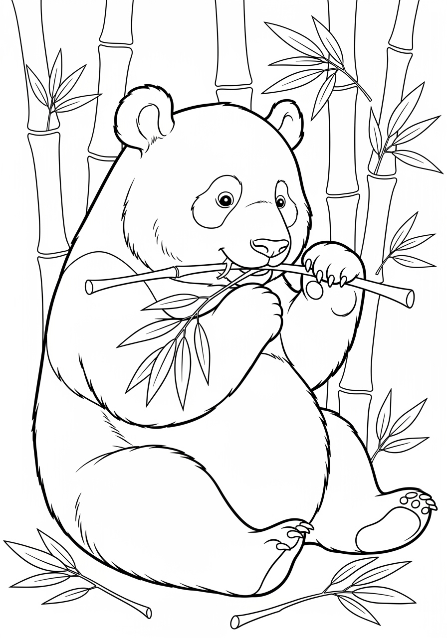 Desenho de Urso panda comendo bambu para colorir
