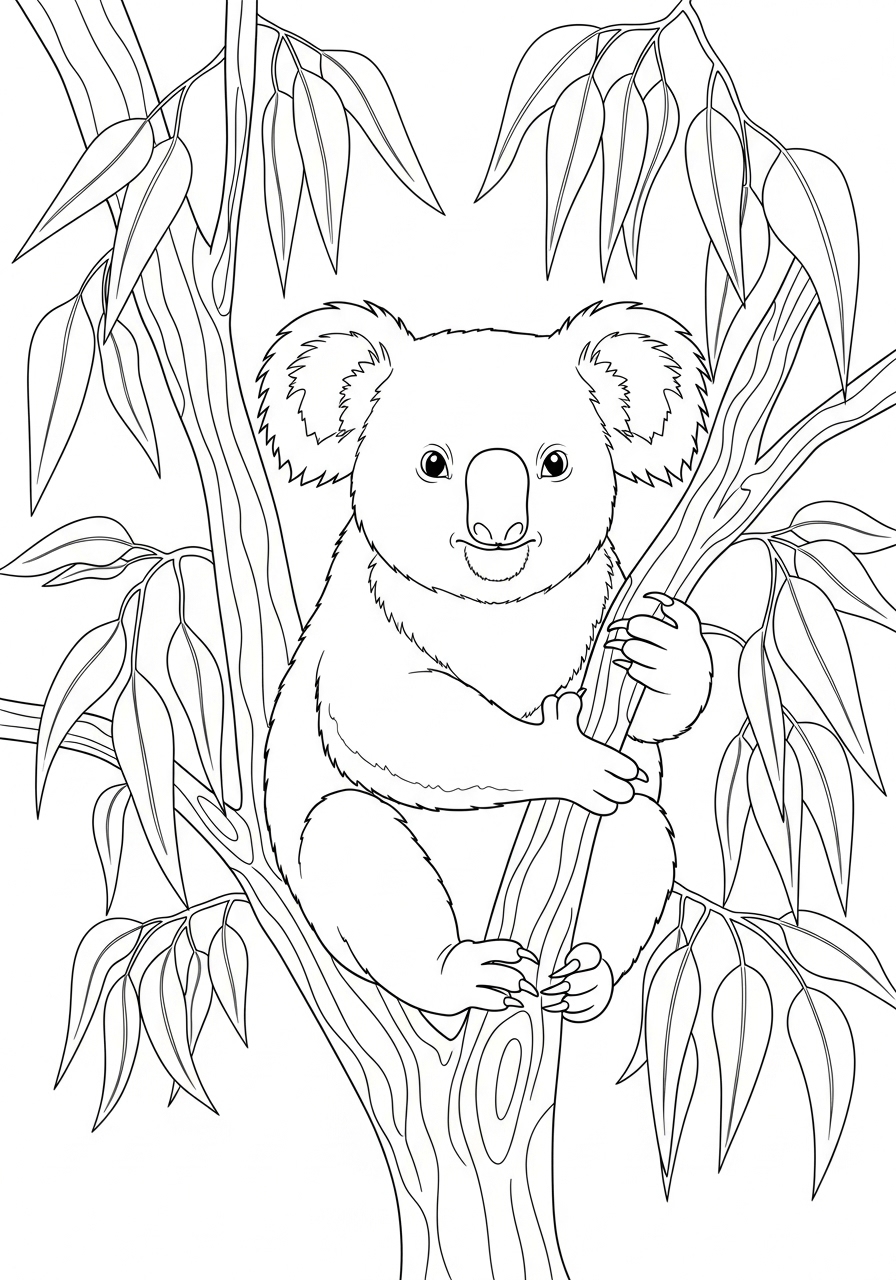 Desenho de Urso em árvore para colorir