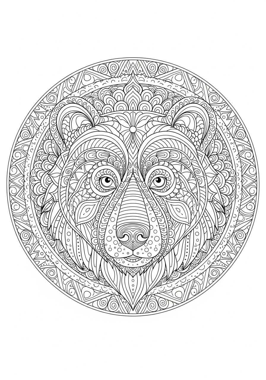 Desenho de Urso em estilo mandala para colorir