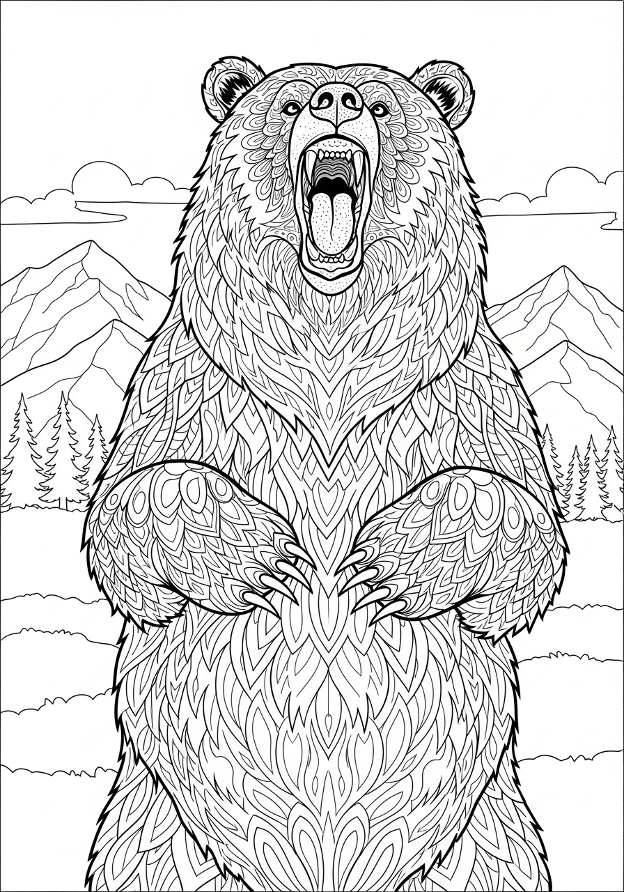 Desenho de Urso de pé com padrões para colorir