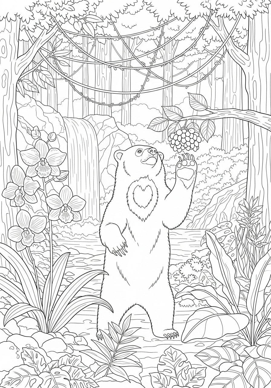 Desenho de Urso em um cenário natural para colorir