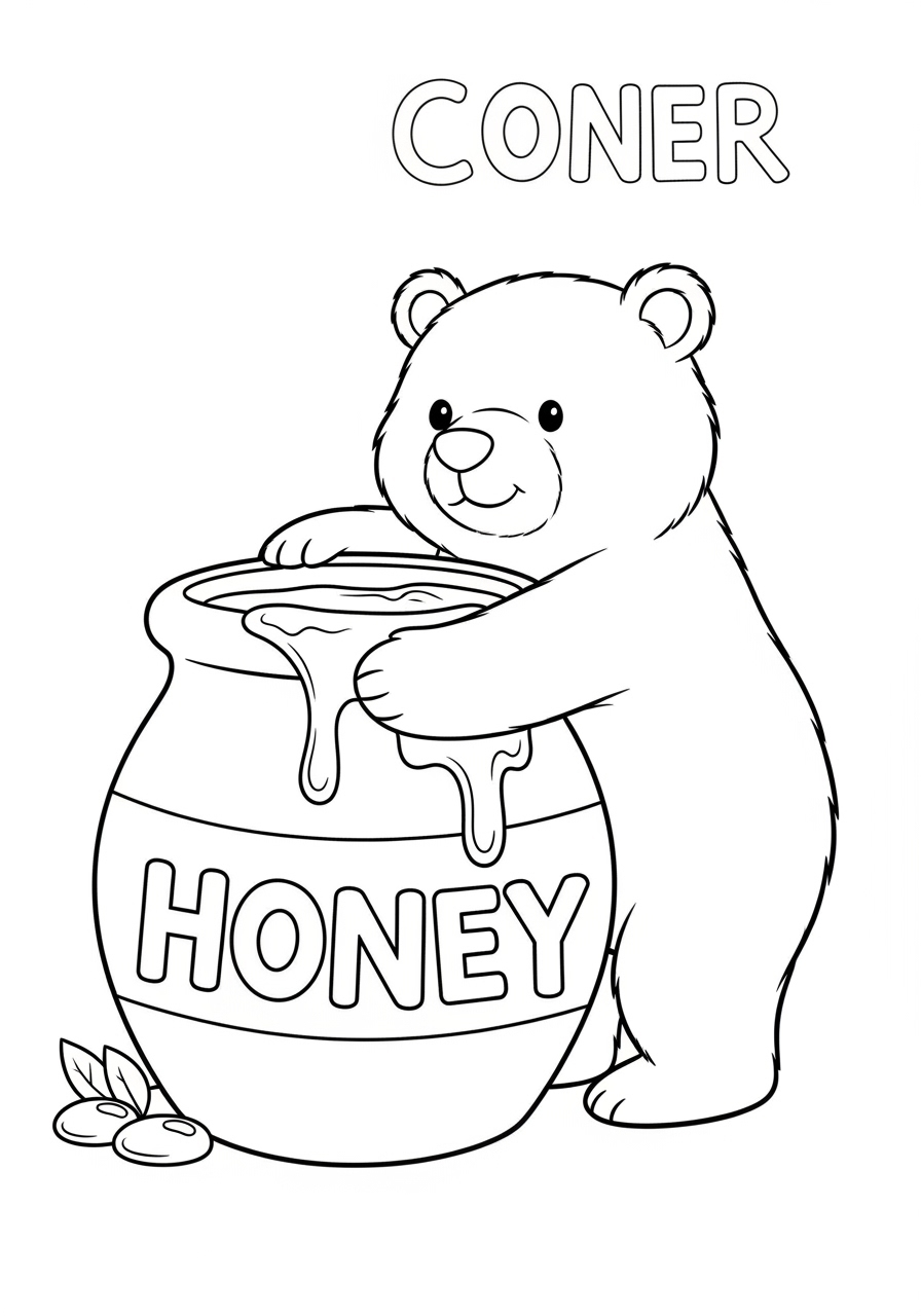 Desenho de Urso com pote de mel para colorir