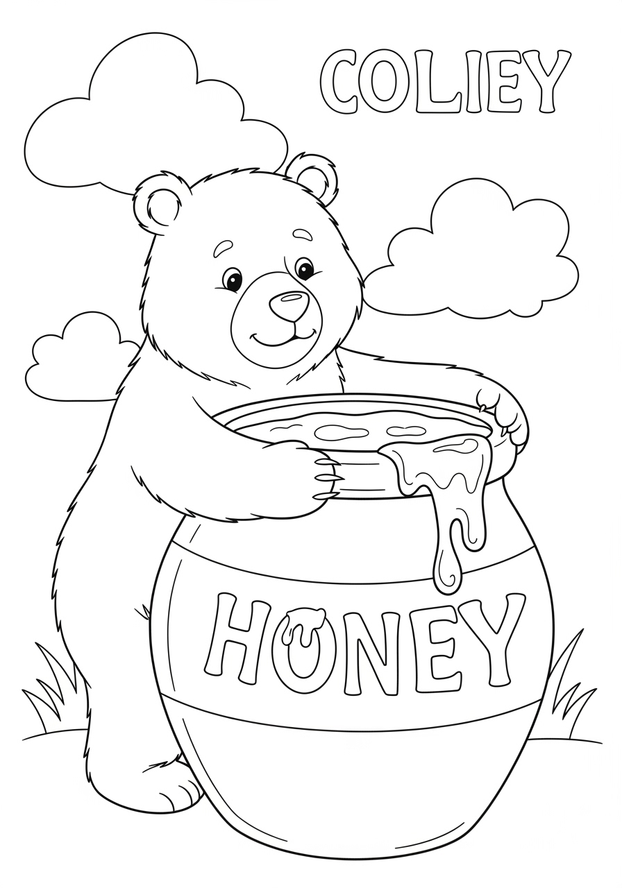 Desenho de Urso segurando um pote de mel