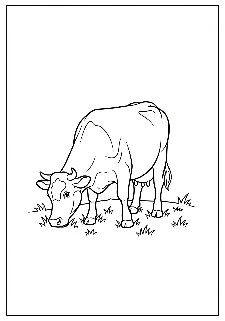 Desenho de Vaca pastando em campo para colorir
